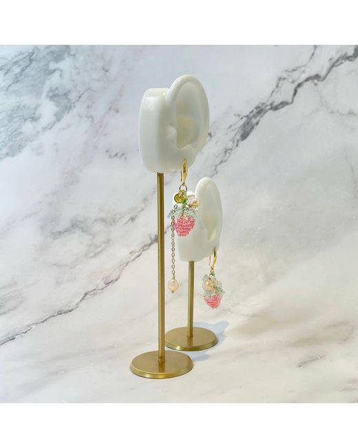Ninemoo Metallic Strawberry Pearl Dangle Earrings