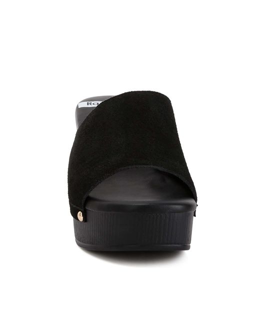 Rag & Co Black Cartera Soft Suede High Block Heel Clogs