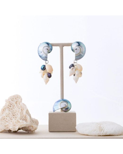 Oana Savu Blue Nautilus Shell Earrings Sterling Statement Earrings
