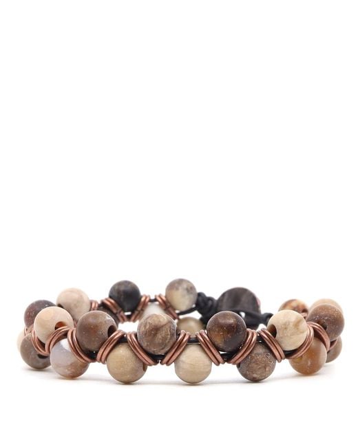 Shar Oke Pink Neutrals Wood Opalite & Leather Beaded Bracelet for men