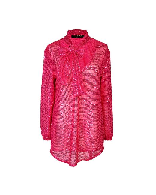 Jennafer Grace Pink Cerise Sequin Tie Front Blouse