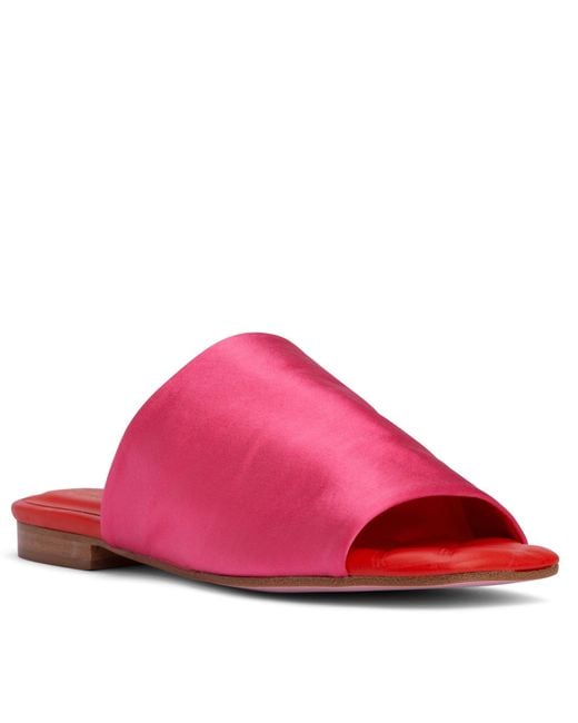 Beautiisoles by Robyn Shreiber Made in Italy Pink April Hot & Flat Slide Sandal Dressy Stretch Satin For Pool Or Day & Dressy Night