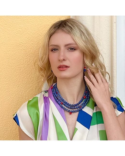 Farra Blue Lapis And Coral Dangle Earrings