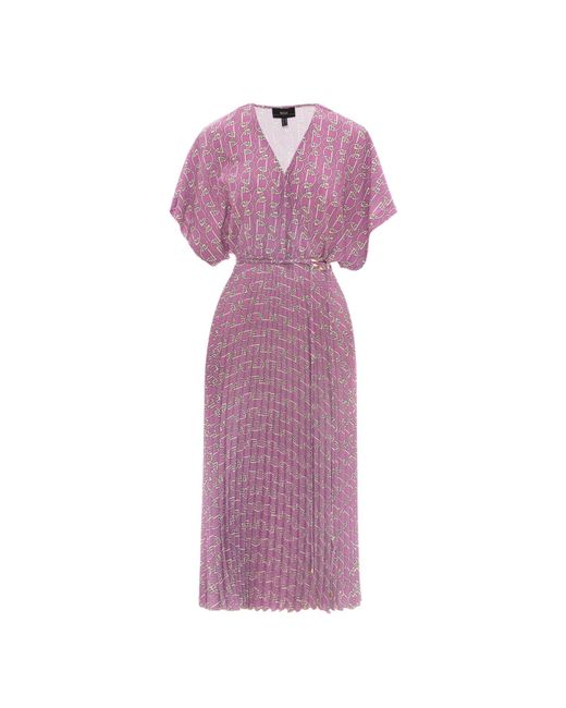 Nissa Pleated Midi Print Dress in Pink / Purple (Purple) | Lyst Canada