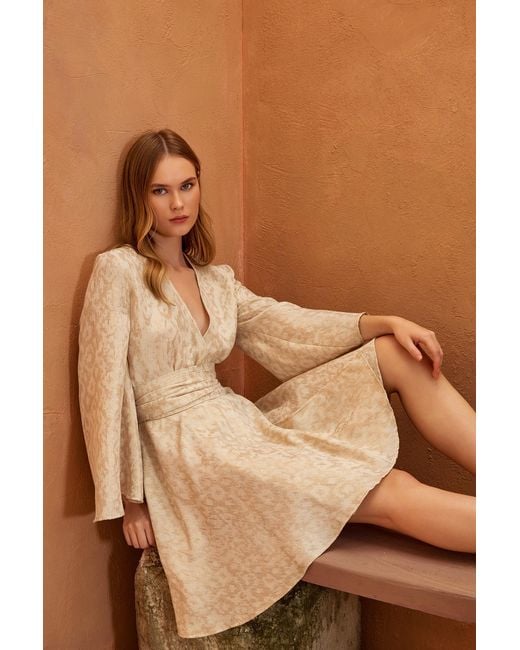 Lilamie Natural Marbella Wrap Style V Neck Mini Summer Dress