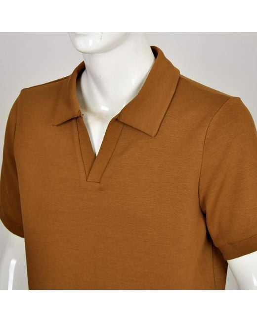 DAVID WEJ Brown Enzo Cotton V-Neck Polo for men