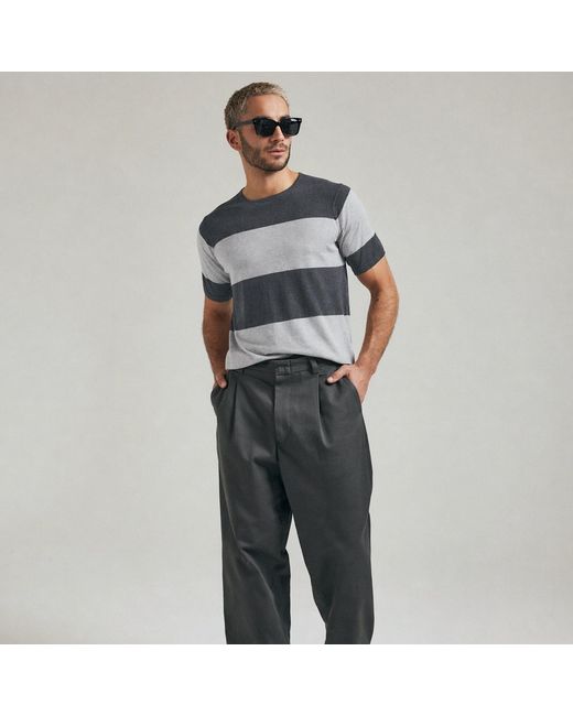 Salts Cashmere Gray Short Sleeved Knitted Striped Tee for men