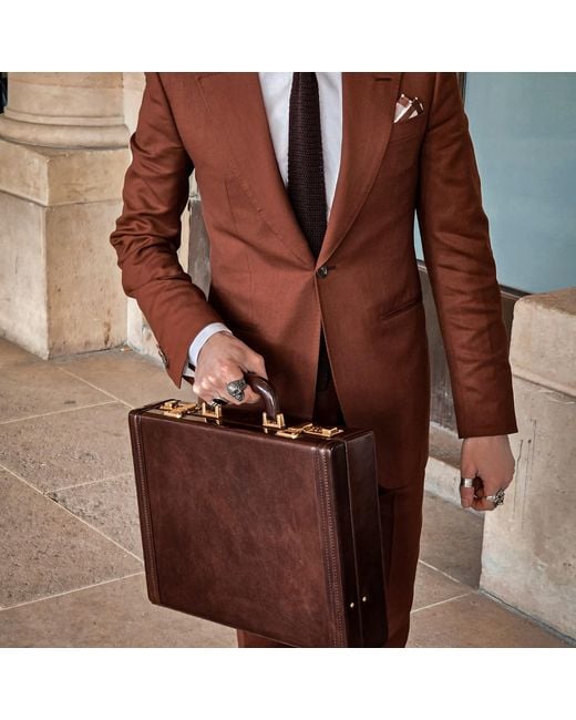 Time Resistance Brown Leather Attaché Case Briefcase for men