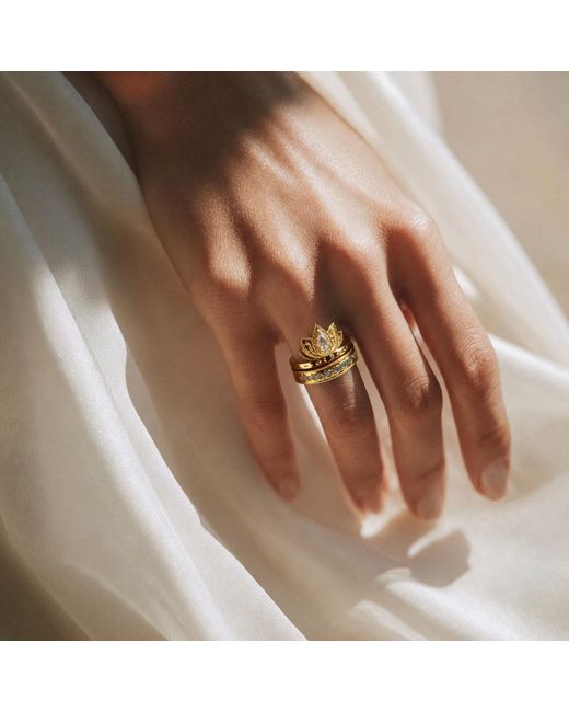 Aurozia Metallic Lotus Within Vermeil Starlight Dew Adjustable Open Ring