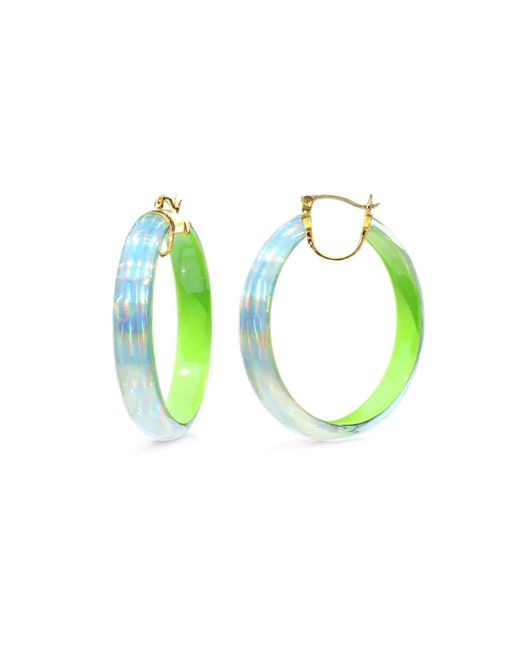 Gold & Honey Green Large Lucite Iridescent Hoops