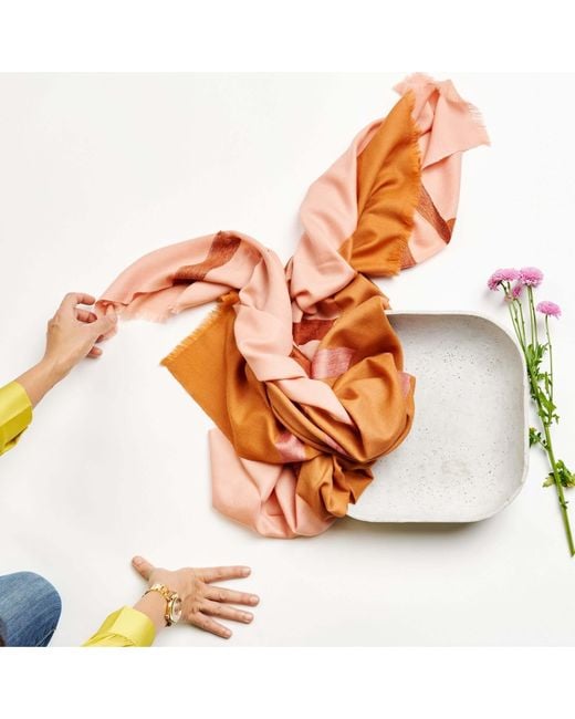 Variously Pink Canyon Hand Embroidered Hand Woven Merino Blend Scarf