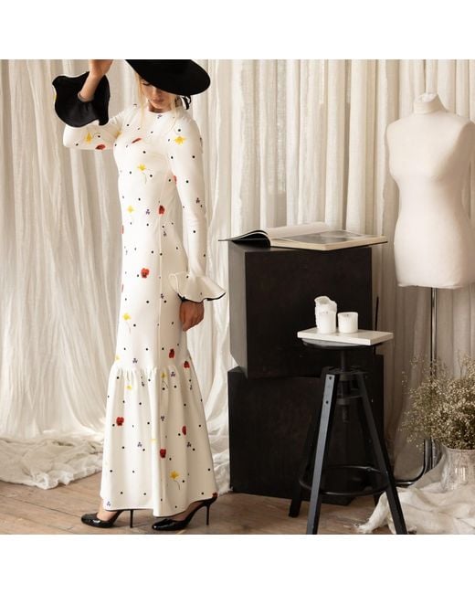 RainSisters White Floral Long Sleeve Maxi Dress