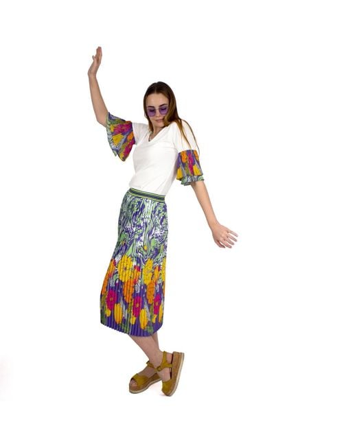 Lalipop Design White Blouse With Pleated Sleeves&detachable Colorful Half Chain