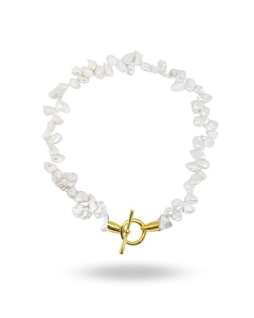 LINYA JEWELLERY Metallic Asymmetric Pearl Necklace