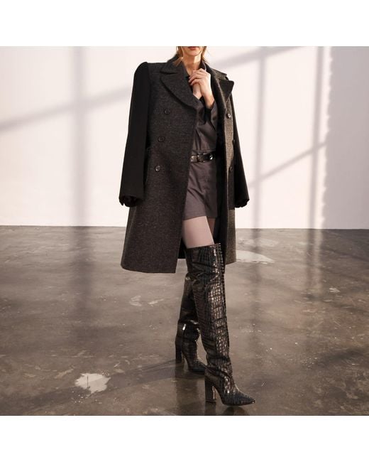 Rosamund Muir London Black Roma Crocodile Print Over Knee Boots