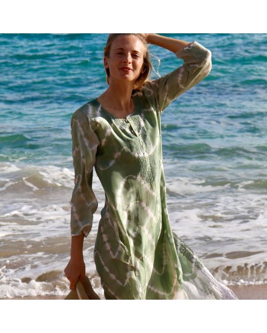 Antra Designs Green The Pheme Silk Kaftan Sea