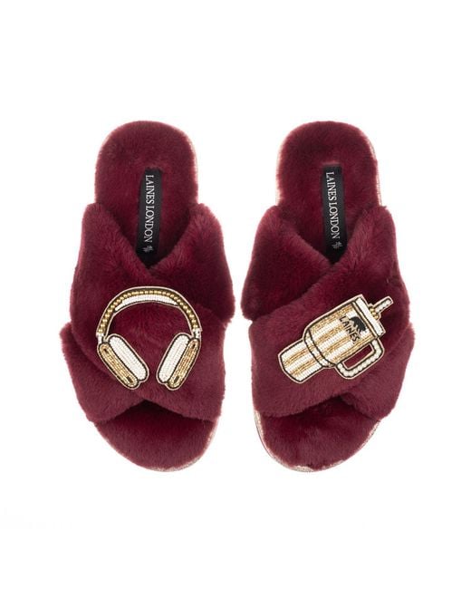 Laines London Purple Classic Laines Slippers With Headphones & Quencher Brooches