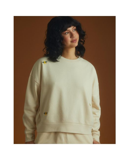 INGMARSON White Neutrals Bee Embroidered Sweatshirt Dropped Shoulder Ecru
