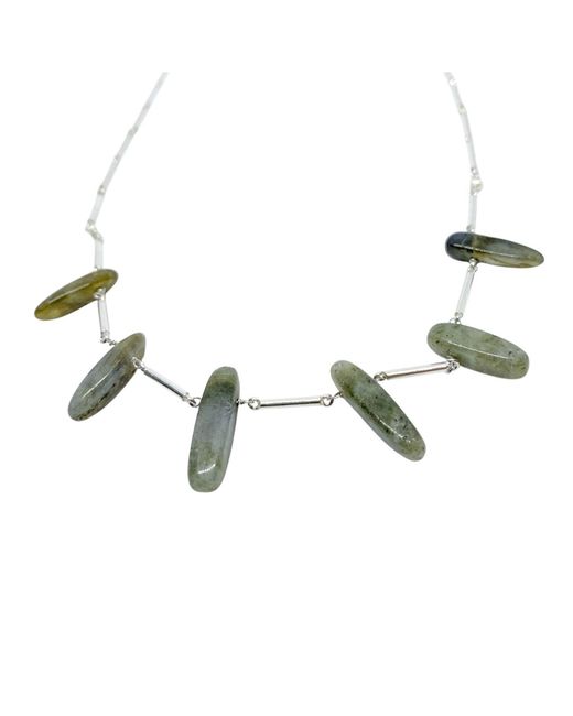 Tg-Jewellery by Tamara Gervasio White Labradorite Tube Link Necklace — Recycled Sterling