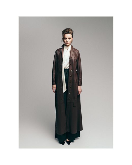 Julia Allert Brown Long Button-Up Eco-Leather Trench
