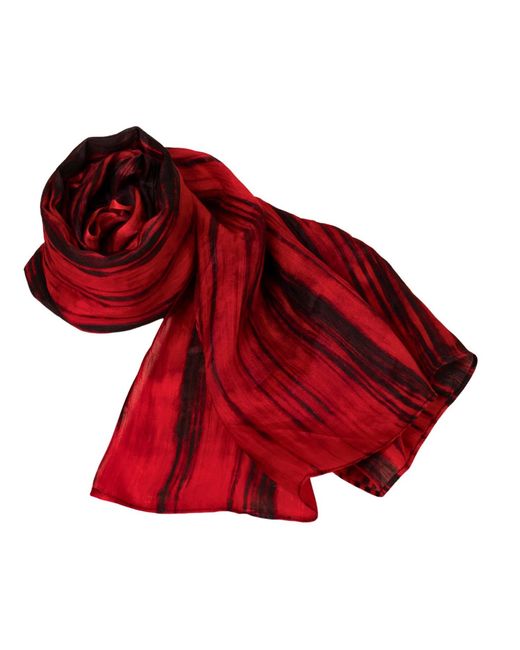 Silk and Bears Red Brushstroke Silk Scarf – Hand-Dyed Mulberry Silk, Evening Wrap & Gift