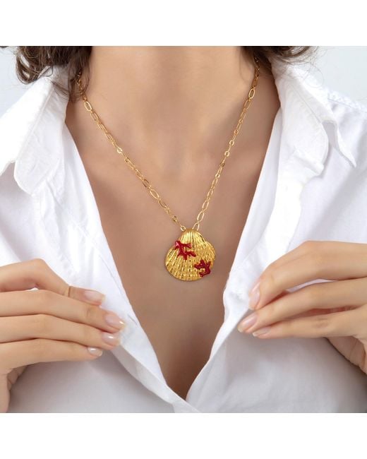 Milou Jewelry Red Seashell Necklace With Coral