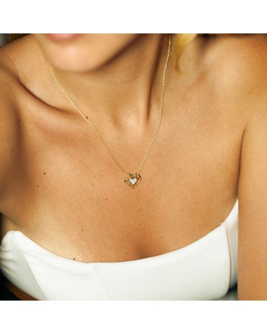 Spero London Metallic Geometric Heart Necklace Sterling