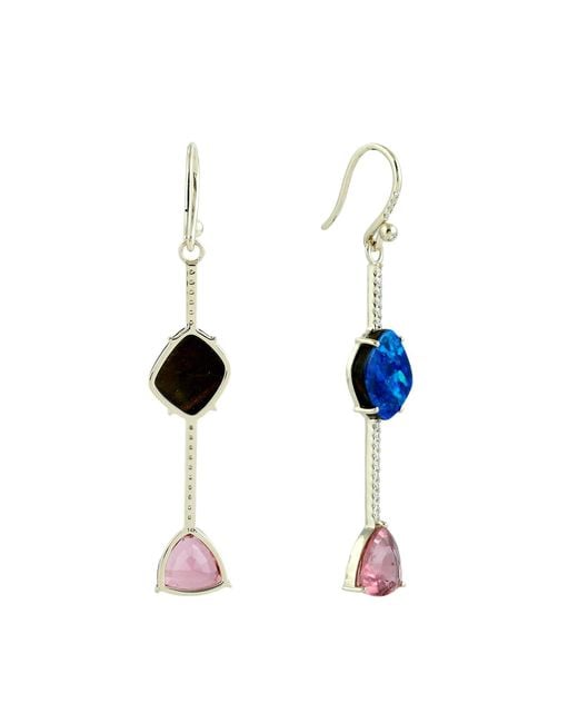 Artisan Blue Tourmaline, Opal & Diamond Drop Earrings