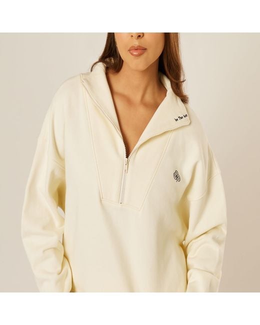 Be Athletica Natural Varsity Athletica Quarter-Zip Sweatshirt