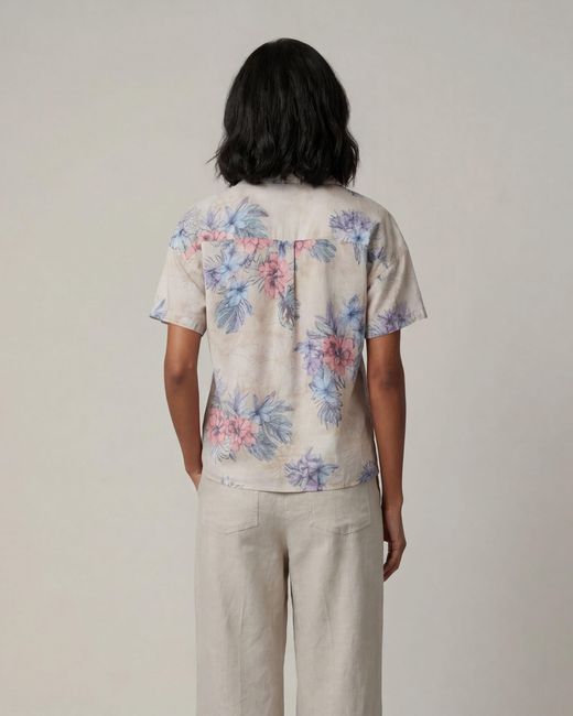 Lords of Harlech Gray Neutrals Lara Exotic Floral Natural Linen Printed Shirt