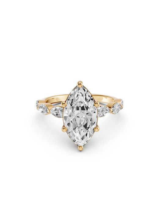 Aya Fine Jewelry Metallic Marquise Diamond Solitaire Ring With Marquise Side Stones Vintage Bridal Ring For