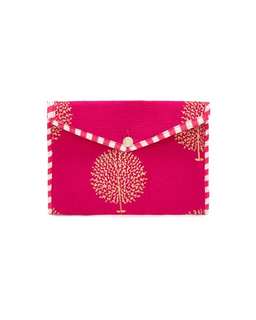 At Last Pink Cotton Clutch Bag In Fuschia & Gold