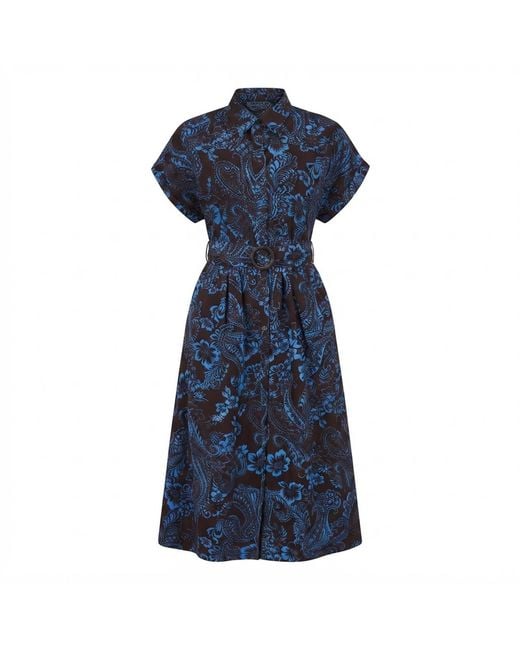 Yumi' Blue Paisley Midi Shirt Dress