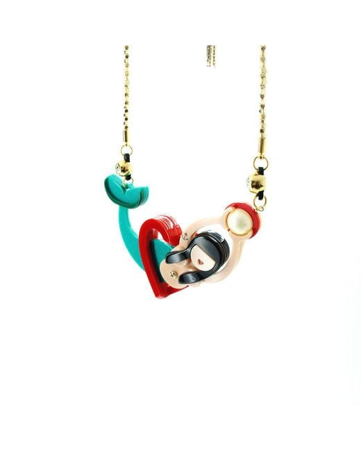 Gissa Bicalho White Handmade Acrylic Necklace Mermaid And Heart