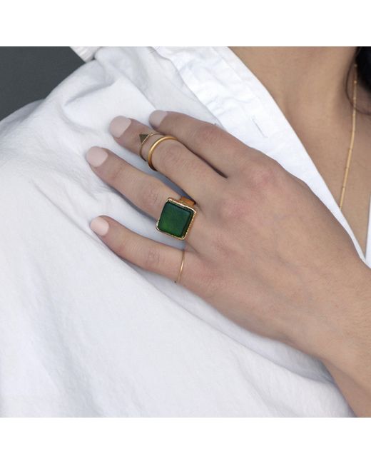 Smart Glass Jewelry Yellow Recycled Wine Bottle Cube Ring Pine