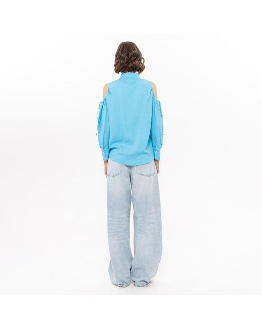 Nissa Blue Cut-Out Viscose Shirt