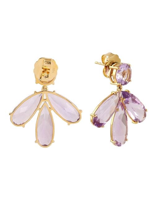 Artisan Pink 18k Yellow Gold Amethyst Diamond Designer Dangle Earrings