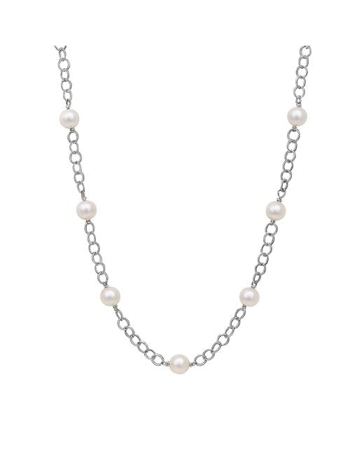 Unaloe Metallic Timeless Simplicity – Sterling Freshwater Pearl Necklace For – Elegant Pearl Link Chain Jewelry Gift