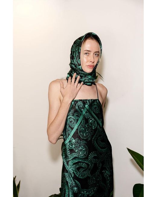 Monzlapur New York Green Silk Serpent Noir Dress