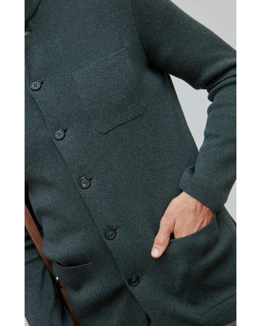 Paul James Knitwear Green Midweight Cotton Jaipurr Knitted Nehru Jacket for men