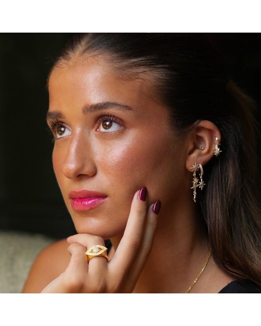Ebru Jewelry Yellow Protective Diamond Eye Cuff Adjustable Chunky Ring