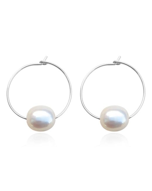 Kiri & Belle Metallic Olivia Large Pearl Wire Hoop Sterling Earrings
