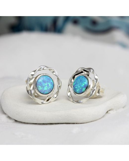 Isla Silver Blue Intricate Opal Stud Earrings
