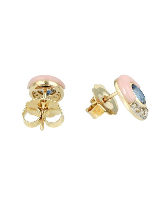 Artisan Blue Sapphire, Opal & Diamond Stud Earrings