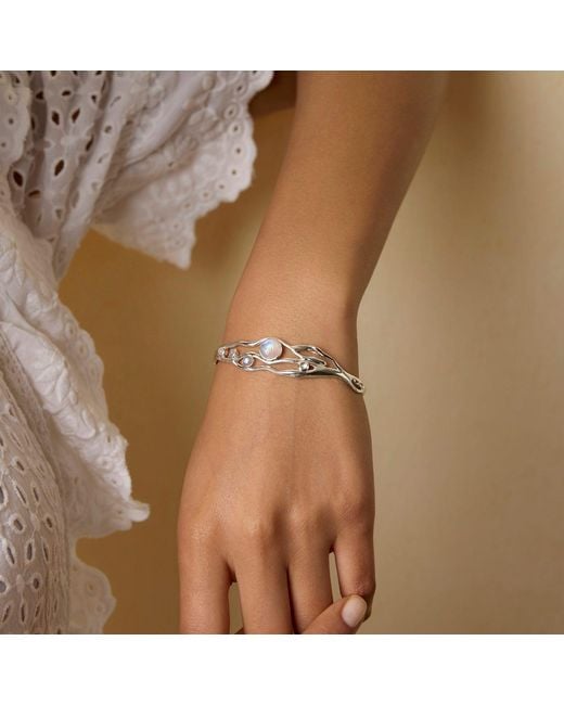 Isla Silver Metallic Sterling Moonstone Bangle