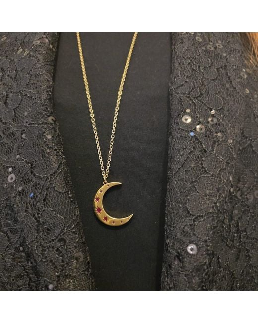 True Rocks Metallic Crescent Moon Pendant With Scarlet Stars