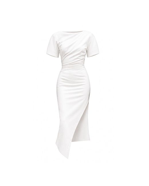 AVENUE No.29 White Short Sleeve Asymmetric Leg Slit Dress