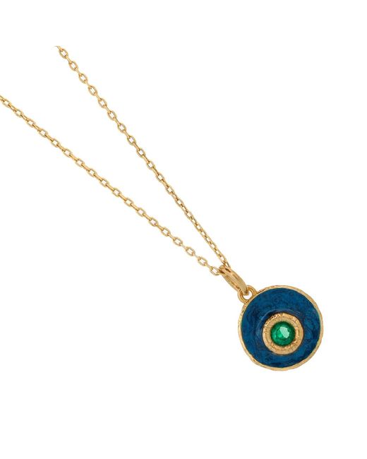 Ebru Jewelry Blue Enamel Jade Stone Evil Eye Pendant Chain Necklace