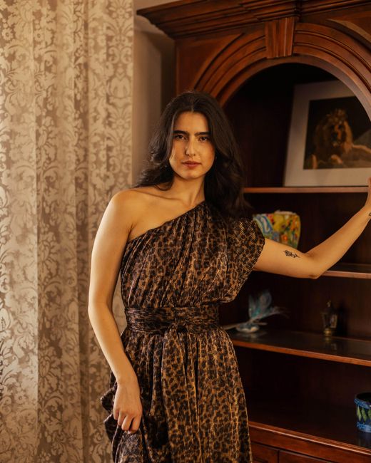 Jennafer Grace Brown Panther Slink One Shoulder Maxi Dress