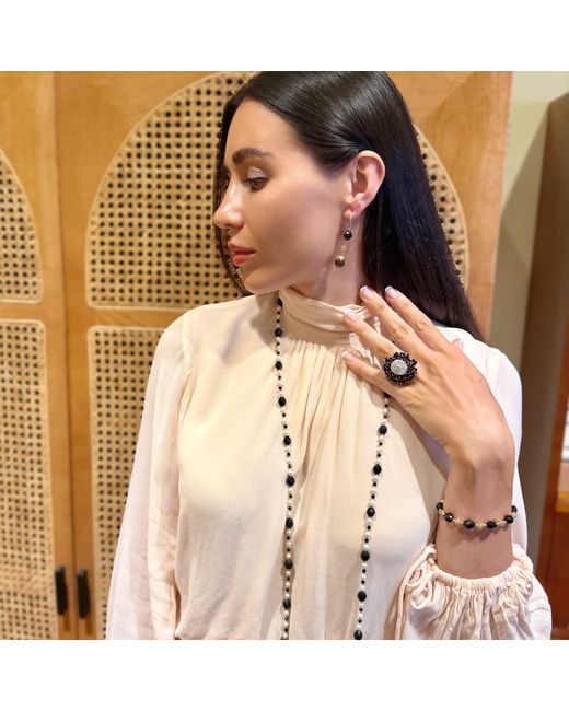 Farra Black Romantic Style Freshwater Pearl With Obsidian Cocktail Ring
